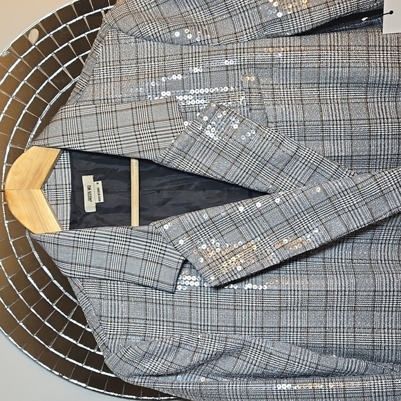 Jason Wu Houndstooth Plaid Clear Sequin Double Breasted Y2K Lined Blazer Jacket - Picture 5 of 16